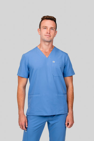 Geo men’s 3 pocket V- neck scrub tops made from our 4-way stretch Premium tri- blend fabric