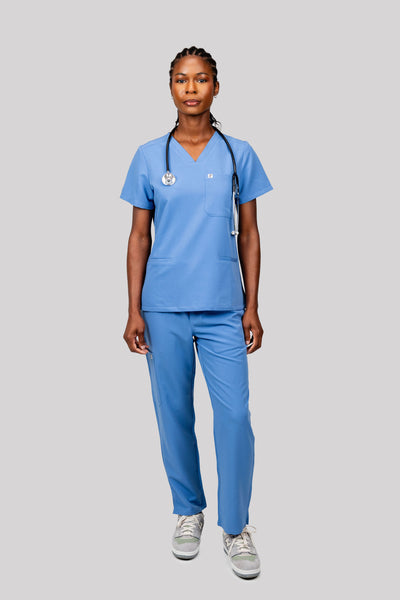 Geo women’s 3 pocket V- neck scrub tops made from 4-way stretch Premium tri-blend fabric